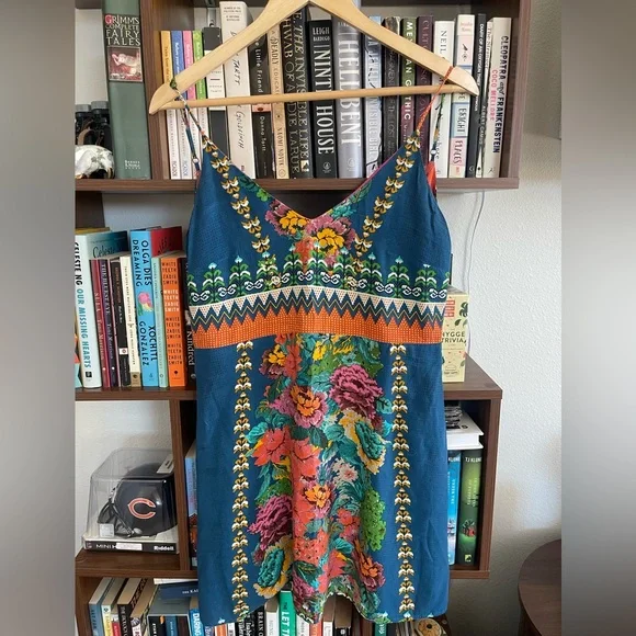 FARM Rio Teal Floral Embroidered Midi Dress - Picture 2 of 8